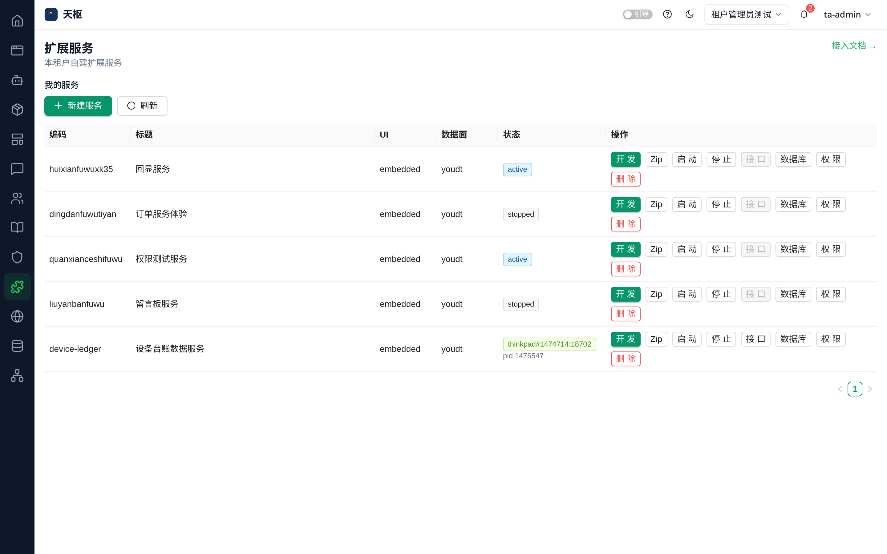 Console 服务目录:多语言服务表格、状态与操作